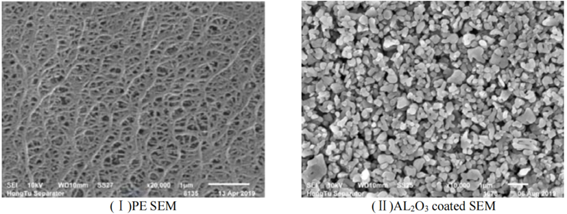 PE基膜SEM和氧化鋁涂層膜SEM